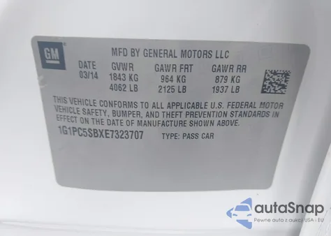 2014 Chevrolet Cruze 1Lt Auto from USA, damaged, VIN 1G1PC5SBXE7323707